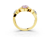 Yellow gold Three-Stone Fancy Pink Oval Cut Diamond Wave Pave Band with Prong Setting_3