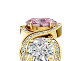 Yellow gold Three-Stone Fancy Pink Oval Cut Diamond Wave Pave Band with Prong Setting_5