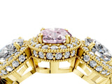 Yellow gold Three-Stone Fancy Pink Oval Cut Halo Diamond Milgrain Band with Four-Prong Setting_4