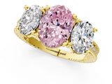 Yellow gold Three-Stone Fancy Pink Oval  Diamond Milgrain Pave Band with Prong Setting 1