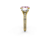 Yellow gold Three-Stone Fancy Pink Oval  Diamond Milgrain Pave Band with Prong Setting 2