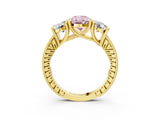 Yellow gold Three-Stone Fancy Pink Oval  Diamond Milgrain Pave Band with Prong Setting 3