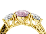 Yellow gold Three-Stone Fancy Pink Oval  Diamond Milgrain Pave Band with Prong Setting 4