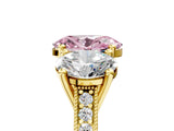 Yellow gold Three-Stone Fancy Pink Oval  Diamond Milgrain Pave Band with Prong Setting 5