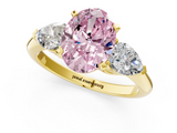 Yellow gold Three-Stone Fancy Pink Oval  Diamond Ring with Pear Side Stones in Four-Prong Setting_60