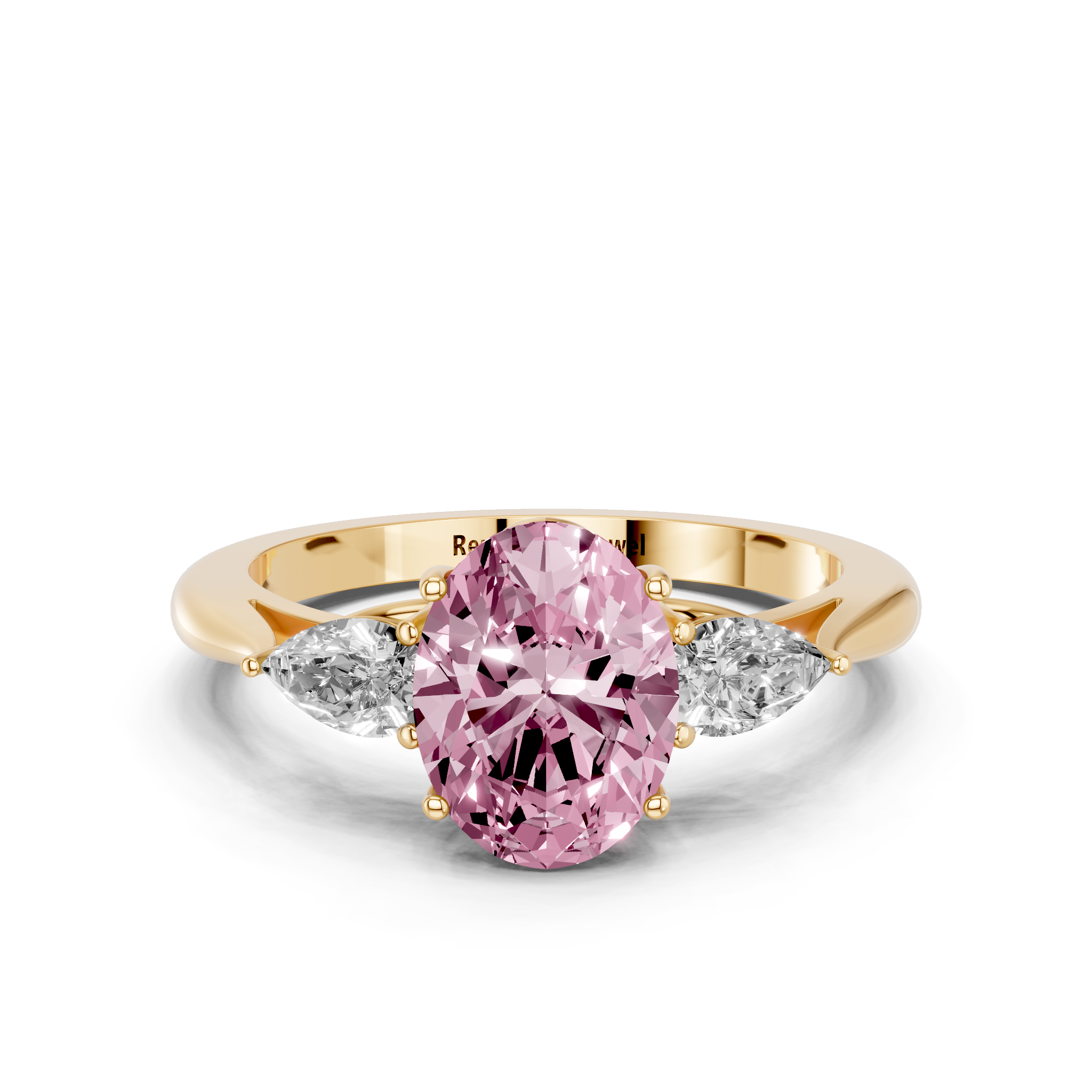 Yellow gold Three-Stone Fancy Pink Oval  Diamond Solitaire Ring with Pear Side Stones and Four-Prong Setting_14