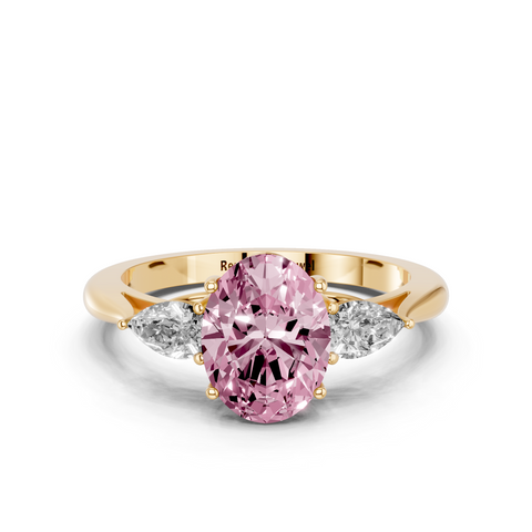 Yellow gold Three-Stone Fancy Pink Oval  Diamond Solitaire Ring with Pear Side Stones and Four-Prong Setting_14