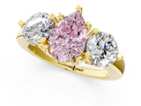 Yellow gold Three-Stone Fancy Pink Pear  Brilliant Cut Solitaire Ring with Prong Setting on a Classic Band 1