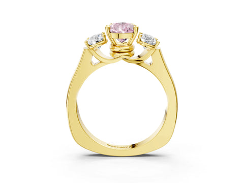 Yellow gold Three-Stone Fancy Pink Pear Cut Brilliant Diamond Trellis Ring with Comfort Fit Band_3