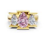 Yellow gold Three Stone Fancy Pink Pear Cut Cut Channel Set Diamond Ring