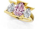 Yellow gold Three Stone Fancy Pink Pear Cut Cut Channel Set Diamond Ring_1