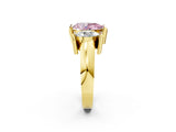 Yellow gold Three Stone Fancy Pink Pear Cut Cut Channel Set Diamond Ring_2