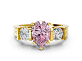 Yellow gold Three-Stone Fancy Pink Pear Cut Cut Classic Band Prong Setting Ring
