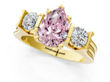 Yellow gold Three-Stone Fancy Pink Pear Cut Cut Classic Band Prong Setting Ring_1