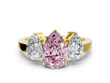 Yellow gold Three-Stone Fancy Pink Pear Cut Cut Diamond Engagement Ring with Flat Band and Four-Prong Setting_12