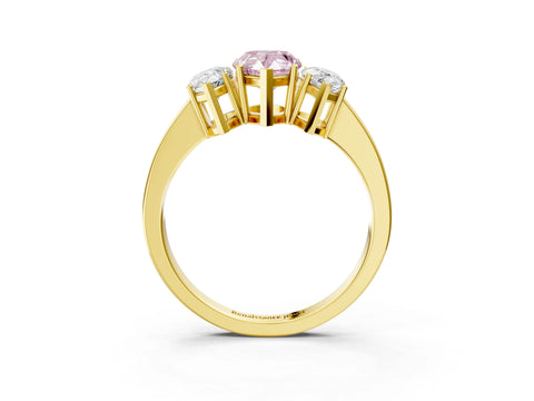 Yellow gold Three-Stone Fancy Pink Pear Cut Cut Diamond Engagement Ring with Flat Band and Four-Prong Setting_15