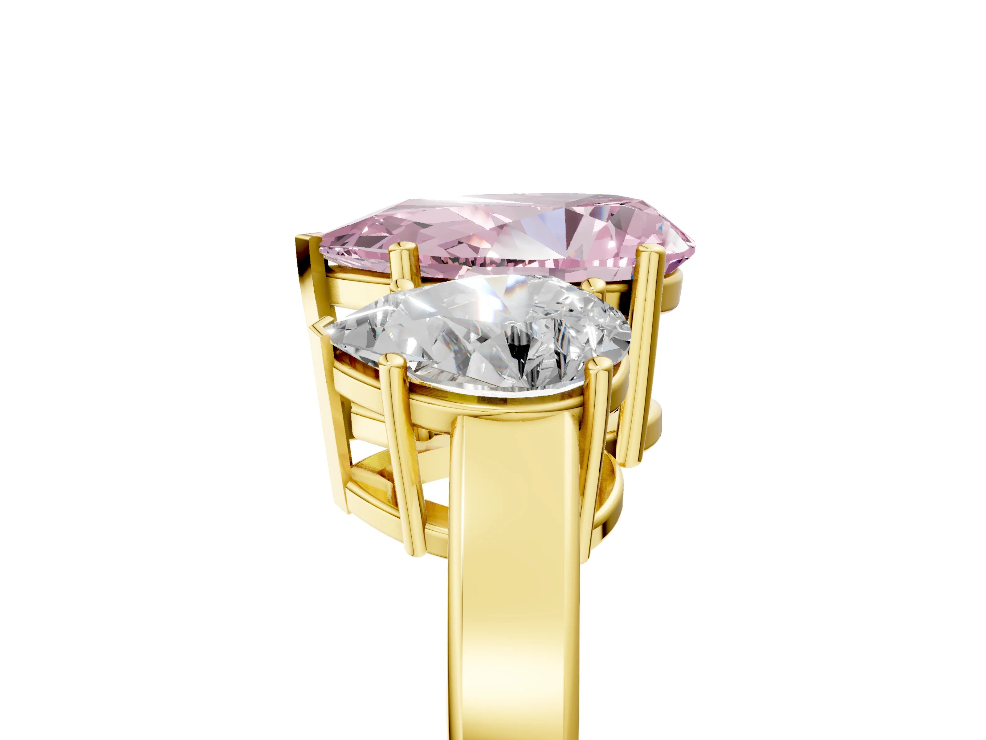 Yellow gold Three-Stone Fancy Pink Pear Cut Cut Diamond Engagement Ring with Flat Band and Four-Prong Setting_17