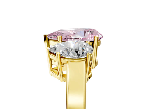Yellow gold Three-Stone Fancy Pink Pear Cut Cut Diamond Engagement Ring with Flat Band and Four-Prong Setting_5