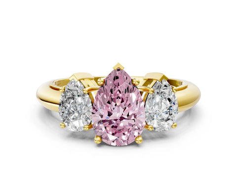Yellow gold Three-Stone Fancy Pink Pear Cut Cut Diamond Engagement Ring with Prong Setting on a White Gold Band_24