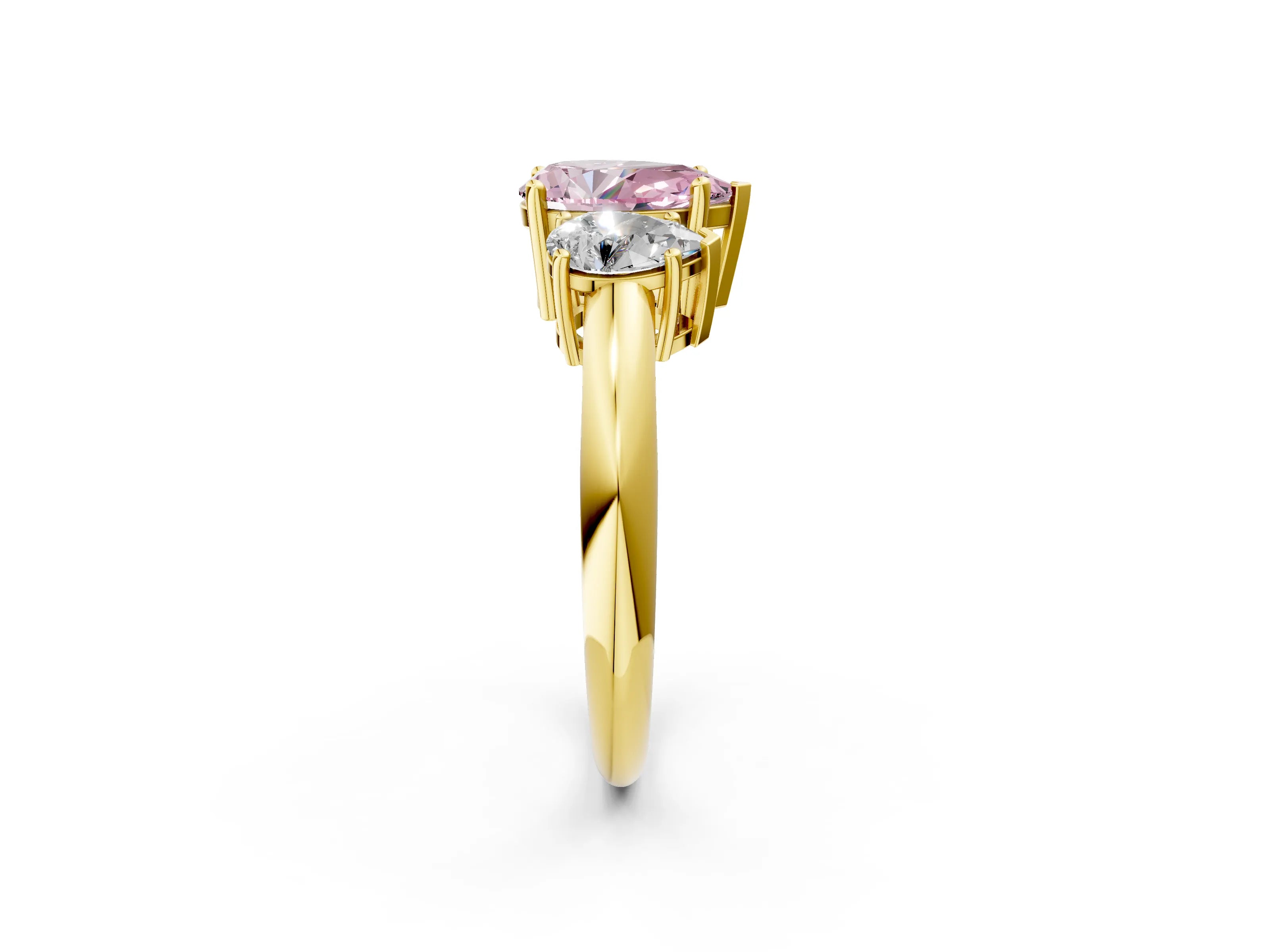 Yellow gold Three-Stone Fancy Pink Pear Cut Cut Diamond Engagement Ring with Prong Setting on a White Gold Band_26