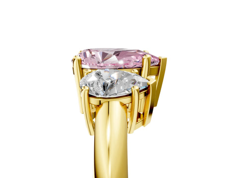 Yellow gold Three-Stone Fancy Pink Pear Cut Cut Diamond Engagement Ring with Prong Setting on a White Gold Band_29