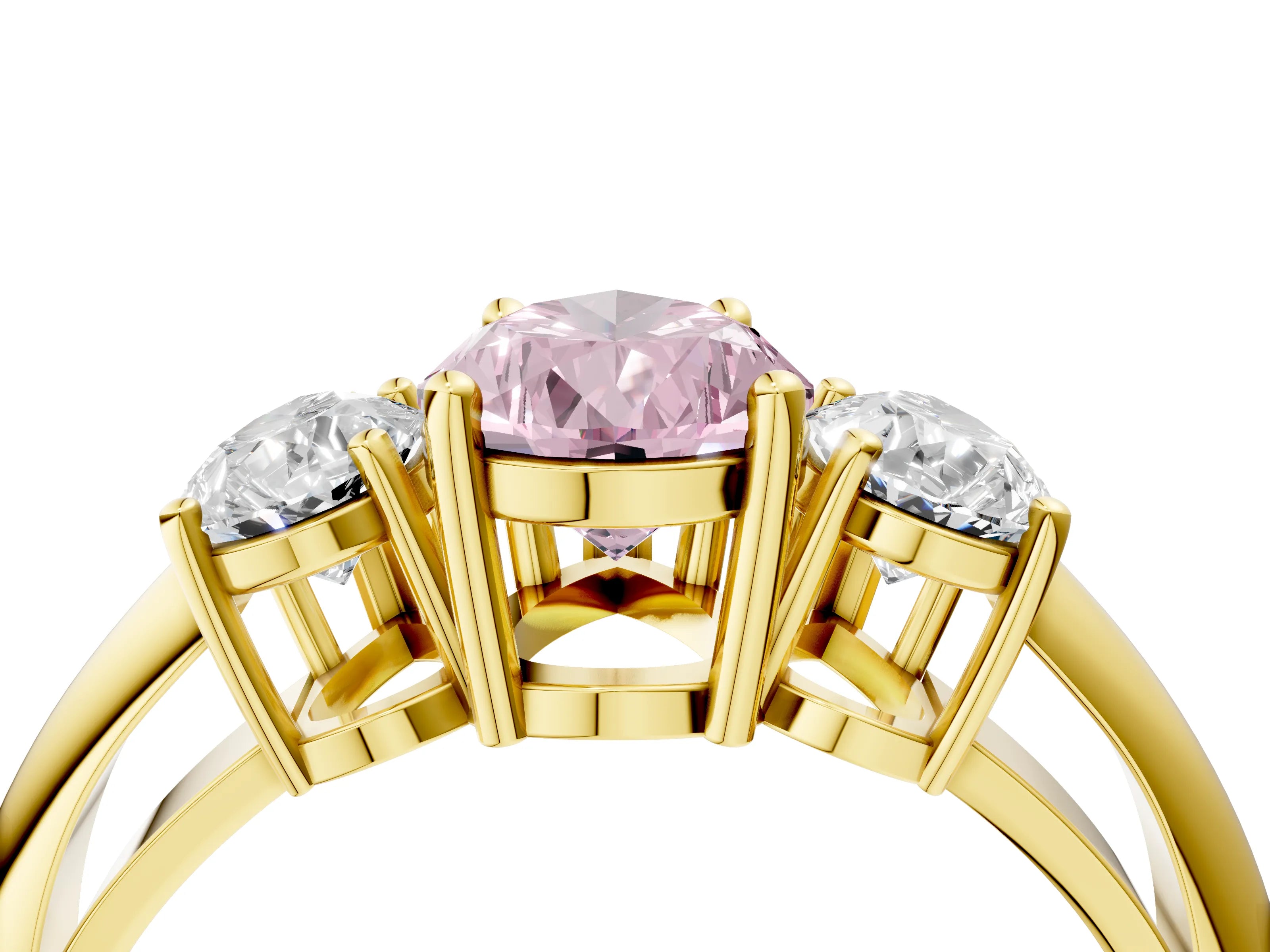 Yellow gold Three-Stone Fancy Pink Pear Cut Cut Diamond Engagement Ring with Prong Setting on a White Gold Band_4