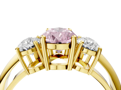 Yellow gold Three-Stone Fancy Pink Pear Cut Cut Diamond Engagement Ring with Prong Setting on a White Gold Band_4