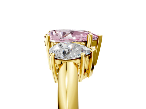 Yellow gold Three-Stone Fancy Pink Pear Cut Cut Diamond Engagement Ring with Prong Setting on a White Gold Band_5