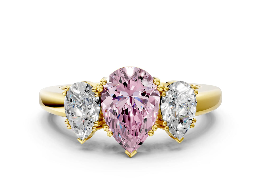 Yellow gold Three-Stone Fancy Pink Pear Cut Cut Diamond Ring with Channel Set Band and Four-Prong Setting_24