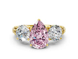 Yellow gold Three-Stone Fancy Pink Pear Cut Cut Diamond Ring with Channel-Set Band and Prong Setting