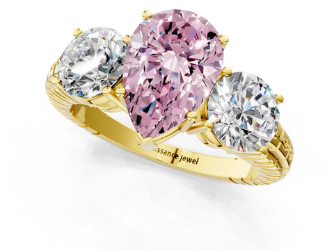 Yellow gold Three-Stone Fancy Pink Pear Cut Cut Diamond Ring with Channel-Set Band and Prong Setting_1