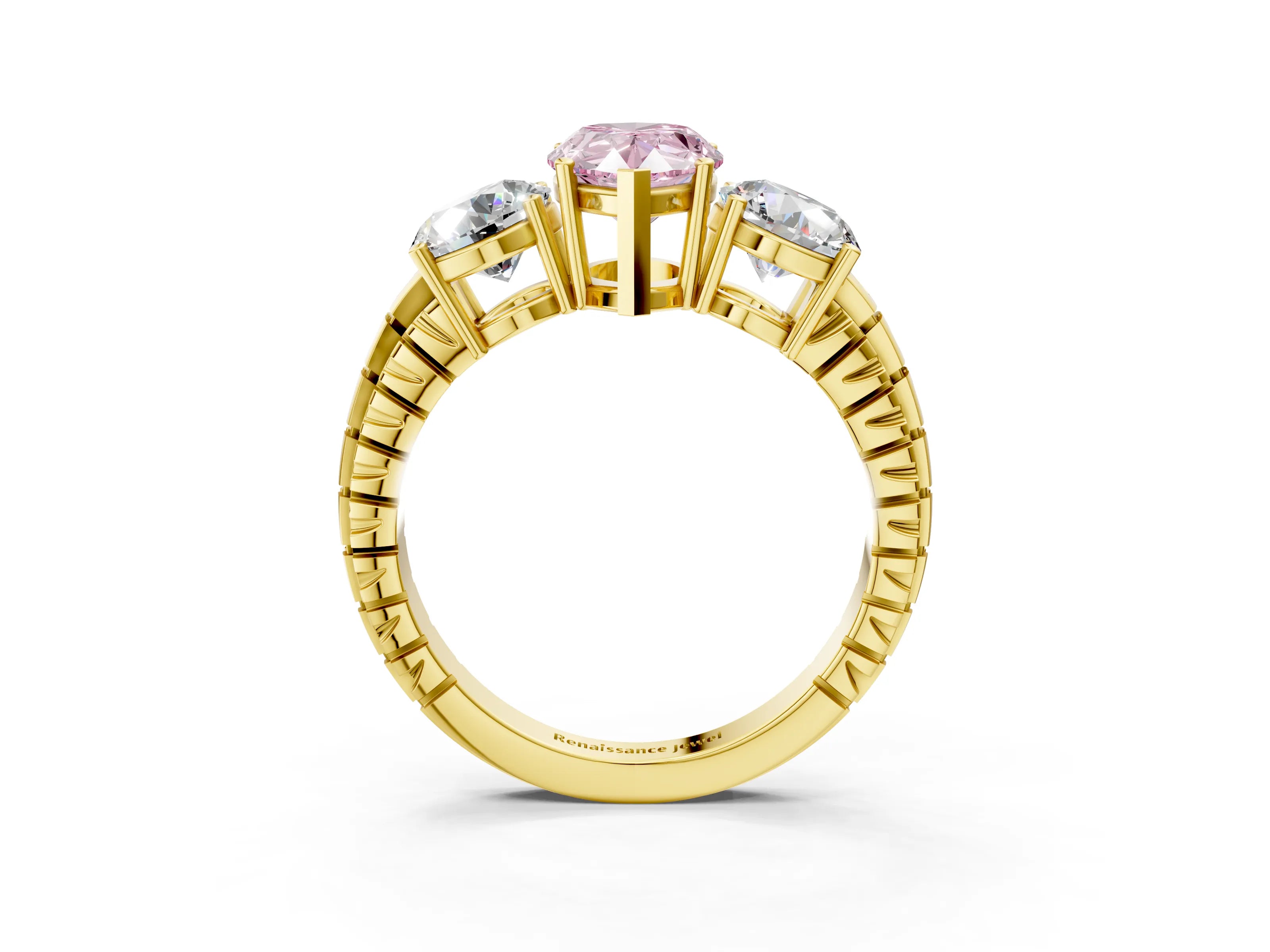 Yellow gold Three-Stone Fancy Pink Pear Cut Cut Diamond Ring with Channel-Set Band and Prong Setting_3
