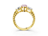 Yellow gold Three-Stone Fancy Pink Pear Cut Cut Diamond Ring with Channel-Set Band and Prong Setting_3