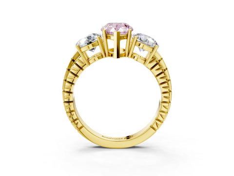 Yellow gold Three-Stone Fancy Pink Pear Cut Cut Diamond Ring with Channel-Set Band and Prong Setting_3
