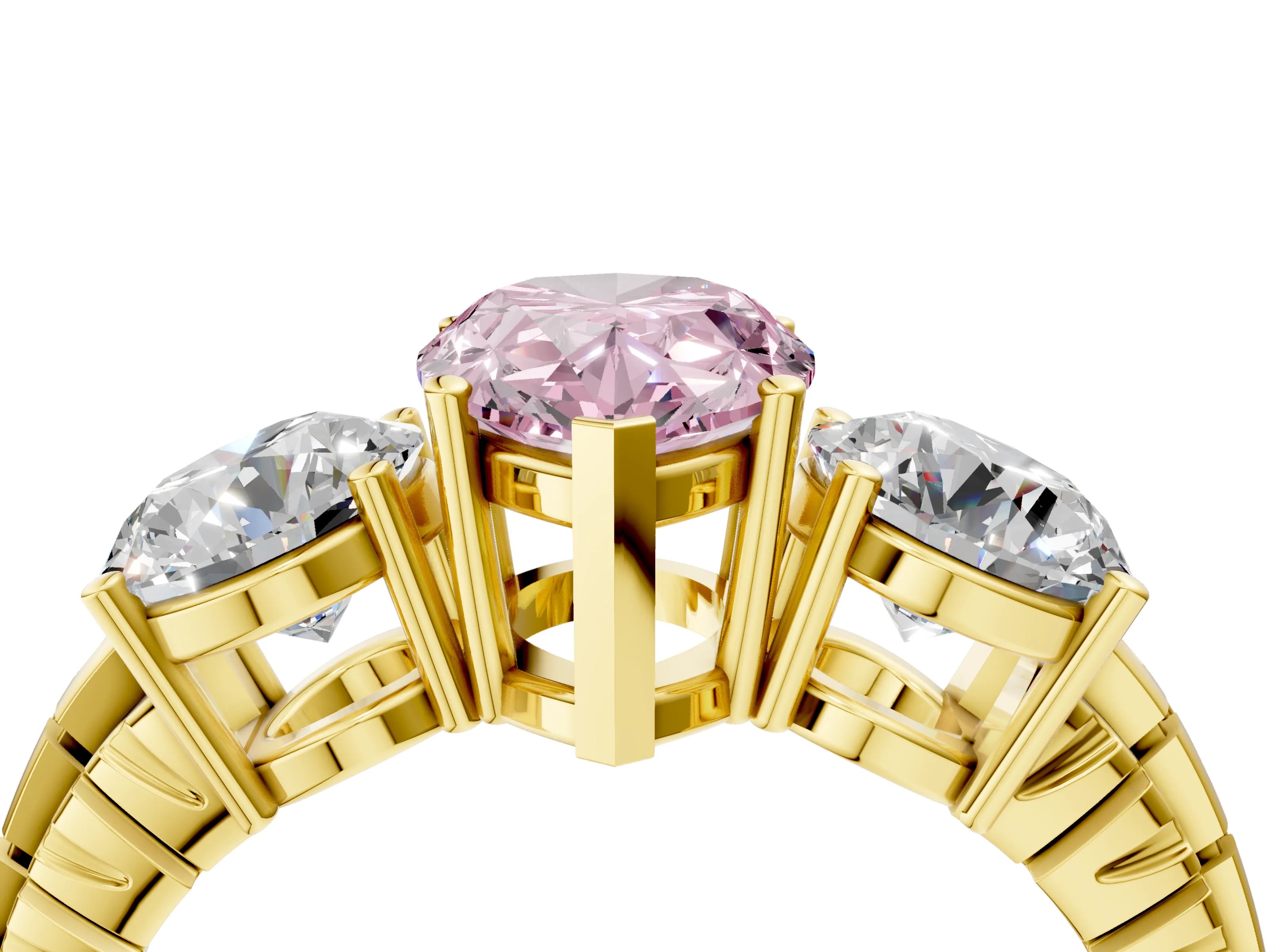 Yellow gold Three-Stone Fancy Pink Pear Cut Cut Diamond Ring with Channel-Set Band and Prong Setting_4