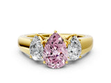 Yellow gold Three-Stone Fancy Pink Pear Cut Cut Diamond Ring with Prong Setting and Classic Band
