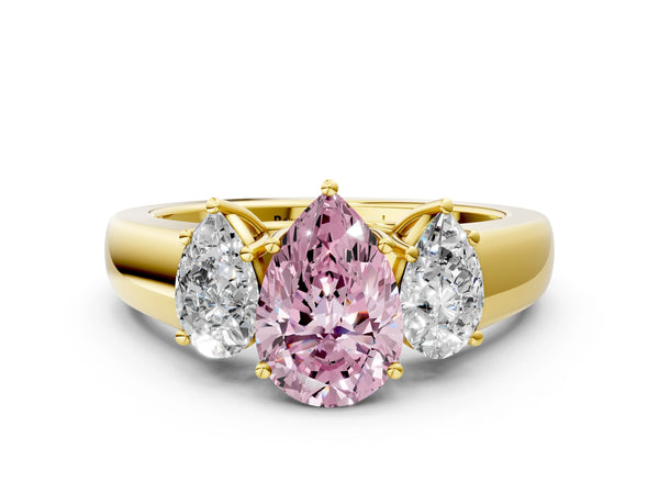Yellow gold Three-Stone Fancy Pink Pear Cut Cut Diamond Ring with Prong Setting and Classic Band