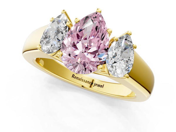 Yellow gold Three-Stone Fancy Pink Pear Cut Cut Diamond Ring with Prong Setting and Classic Band