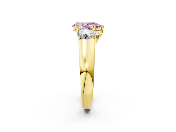 Yellow gold Three-Stone Fancy Pink Pear Cut Cut Diamond Ring with Prong Setting and Classic Band
