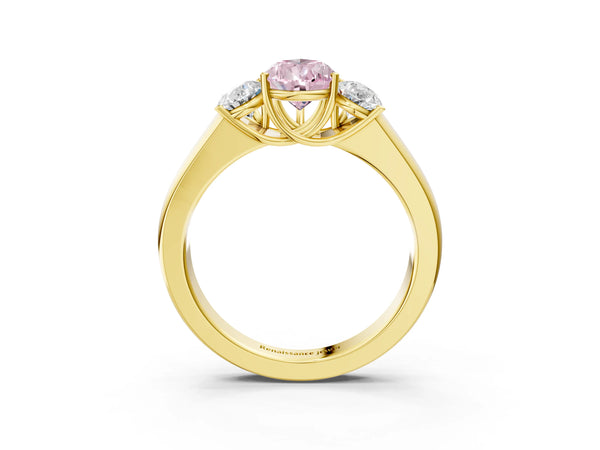 Yellow gold Three-Stone Fancy Pink Pear Cut Cut Diamond Ring with Prong Setting and Classic Band