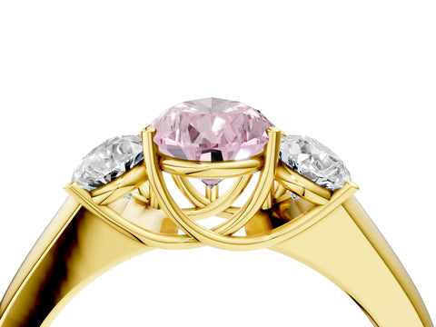 Yellow gold Three-Stone Fancy Pink Pear Cut Cut Diamond Ring with Prong Setting and Classic Band_4