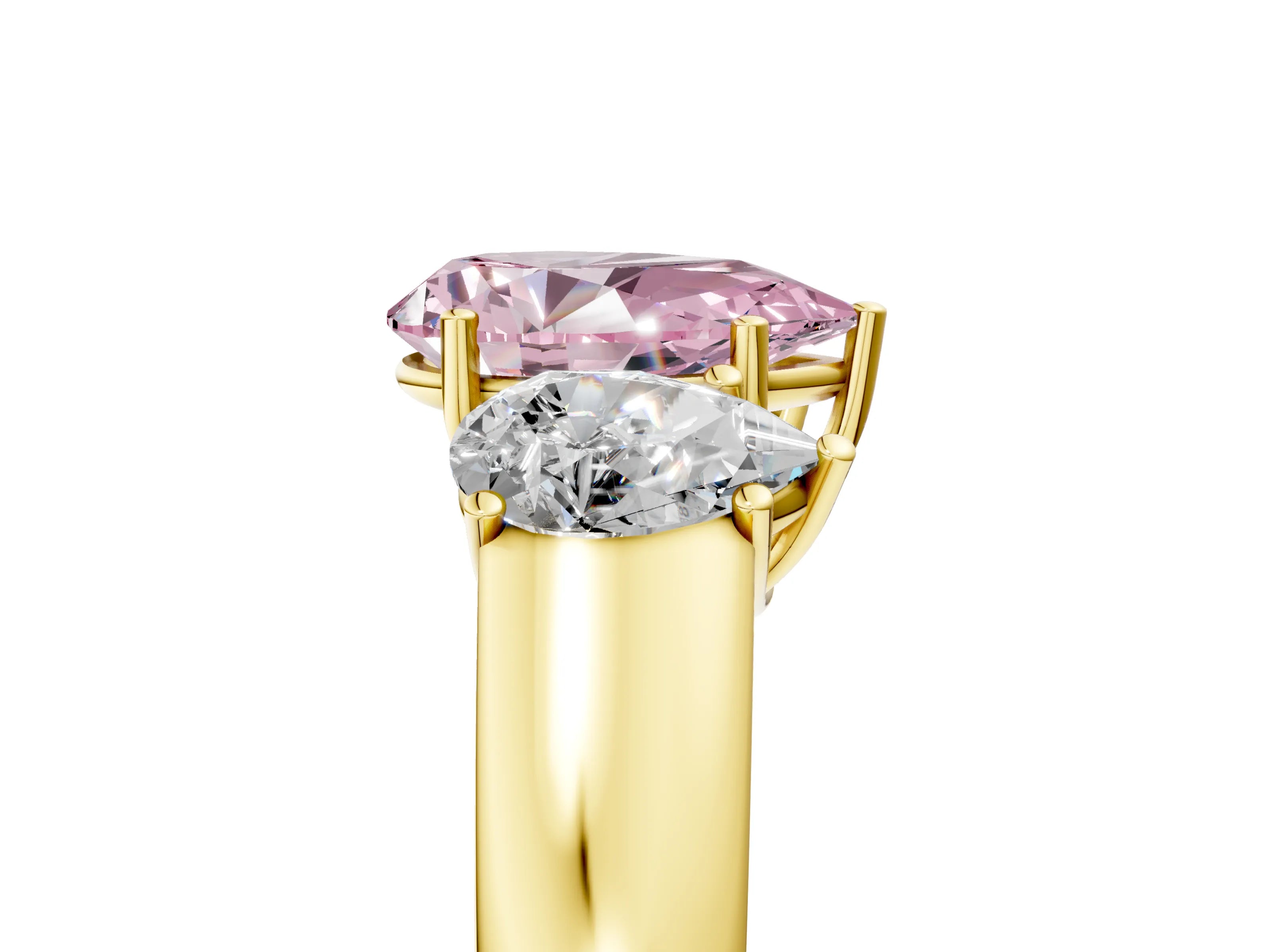 Yellow gold Three-Stone Fancy Pink Pear Cut Cut Diamond Ring with Prong Setting and Classic Band_5