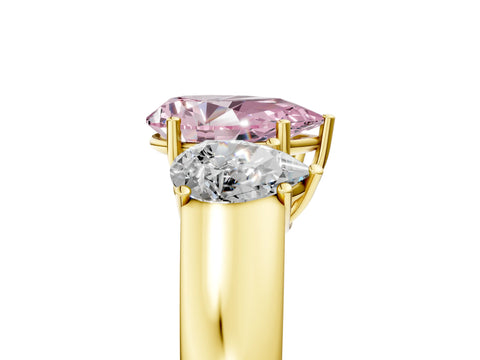 Yellow gold Three-Stone Fancy Pink Pear Cut Cut Diamond Ring with Prong Setting and Classic Band_5