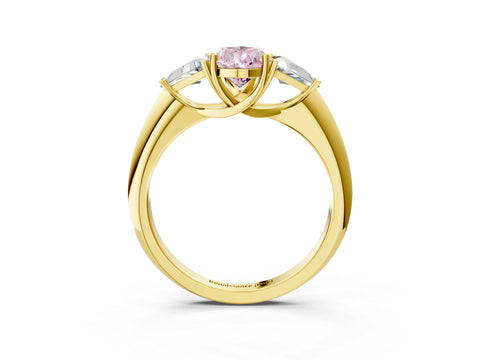 Yellow gold Three-Stone Fancy Pink Pear Cut Cut Diamond Ring with Trillion Side Stones and Four-Prong Setting_6