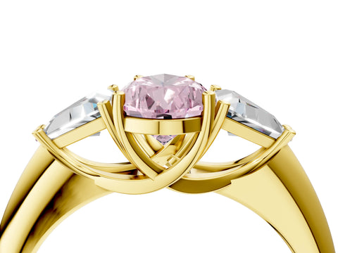 Yellow gold Three-Stone Fancy Pink Pear Cut Cut Diamond Ring with Trillion Side Stones and Four-Prong Setting_7