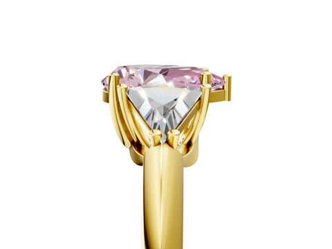 Yellow gold Three-Stone Fancy Pink Pear Cut Cut Diamond Ring with Trillion Side Stones and Four-Prong Setting_8