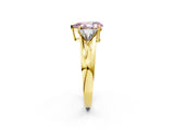 Yellow gold Three-Stone Fancy Pink Pear Cut Cut Diamond Ring with Trillion Side Stones on a Split Shank Band_2