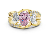 Yellow gold Three-Stone Fancy Pink Pear Cut Cut Diamond Split Shank Prong Set Ring