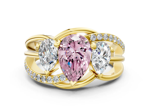 Yellow gold Three-Stone Fancy Pink Pear Cut Cut Diamond Split Shank Prong Set Ring