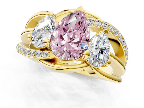 Yellow gold Three-Stone Fancy Pink Pear Cut Cut Diamond Split Shank Prong Set Ring